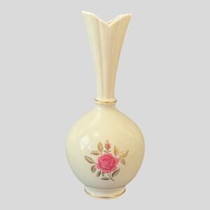 Vintage Lenox 24k Gold Trim Single Stem Vase Bulb Base Pink Rose 8" Tall